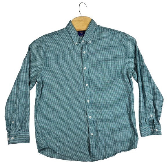 Le Tigre Flannel Shirt Mens L Blue Houndstooth Plaid Long Sleeve Lightweight - Picture 2 of 7